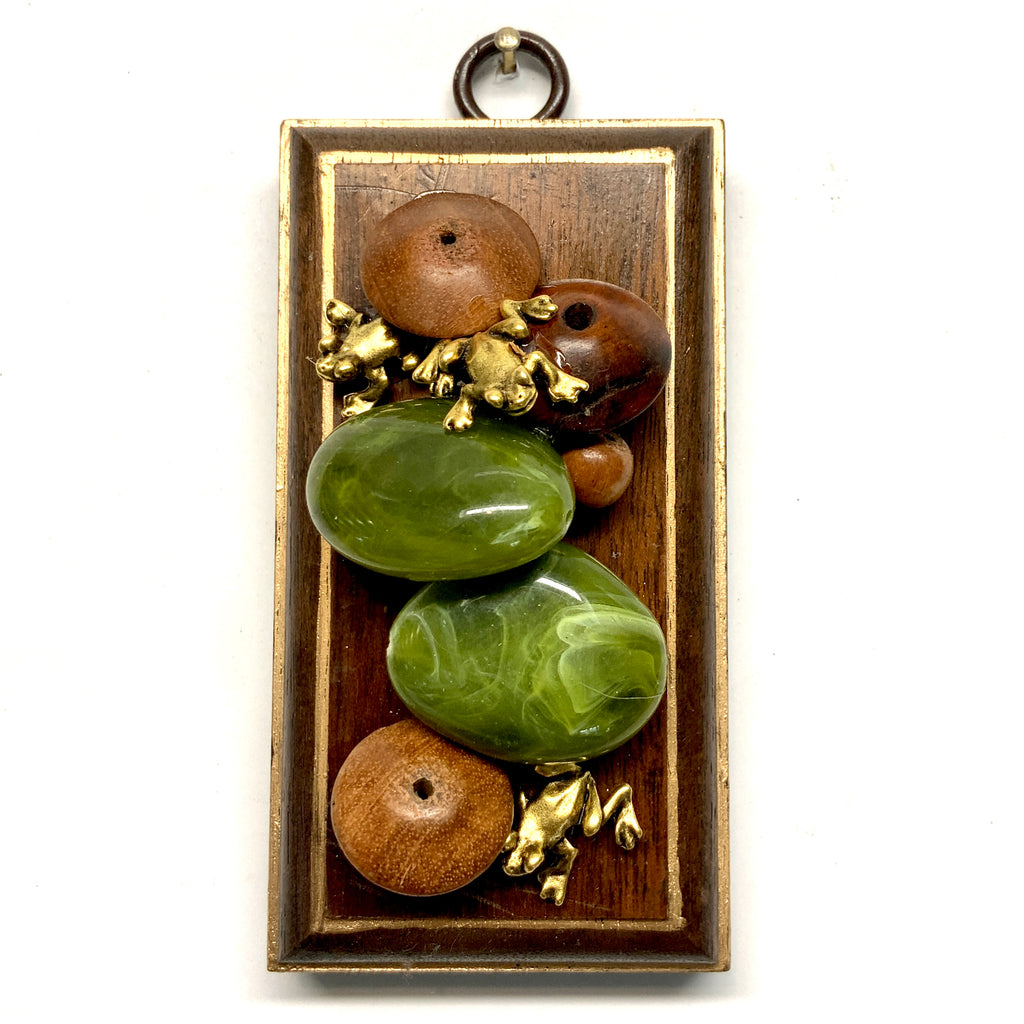 Mahogany Frame with Frogs on Beads and Stones (2” wide)