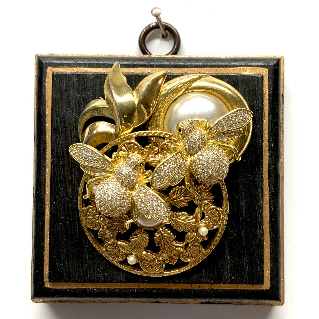 Painted Frame with Sparkle Bees on Brooch (3.25