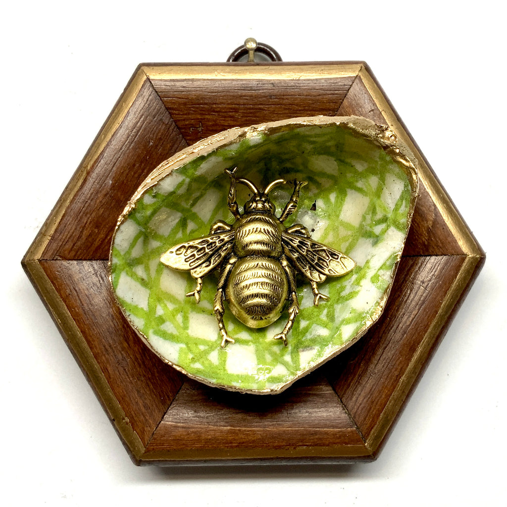 Wooden Frame with Grande Bee on Oyster Shell (4” wide)