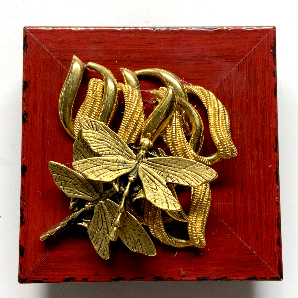 Modern Lacquered Frame with Dragonfly on Brooch (3” wide)