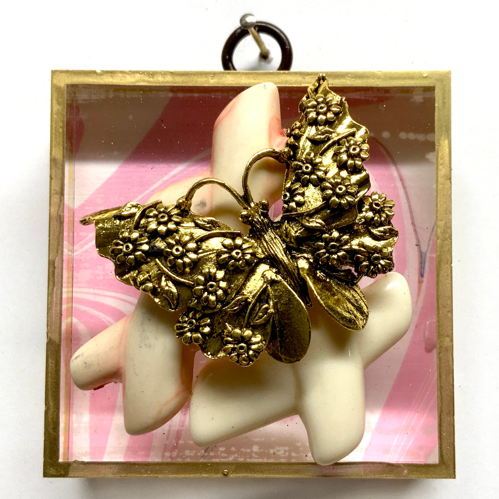 Acrylic Frame with Butterfly on Marbled Paper / Slight Imperfections (3