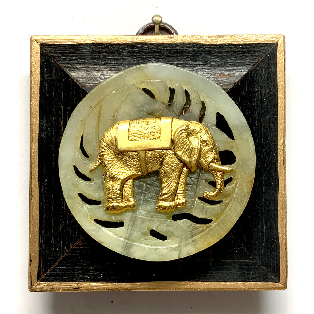 Wooden Frame with Elephant on Jade (3” wide)