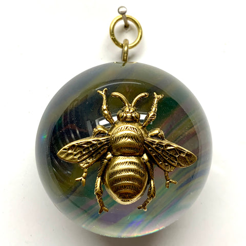 Acrylic Dome Frame with Grande Bee on Marbled Paper / Slight Imperfections (2.5