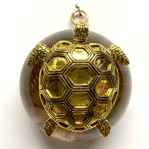 Acrylic Dome Frame with Turtle on Marbled Paper / Slight Imperfections (3