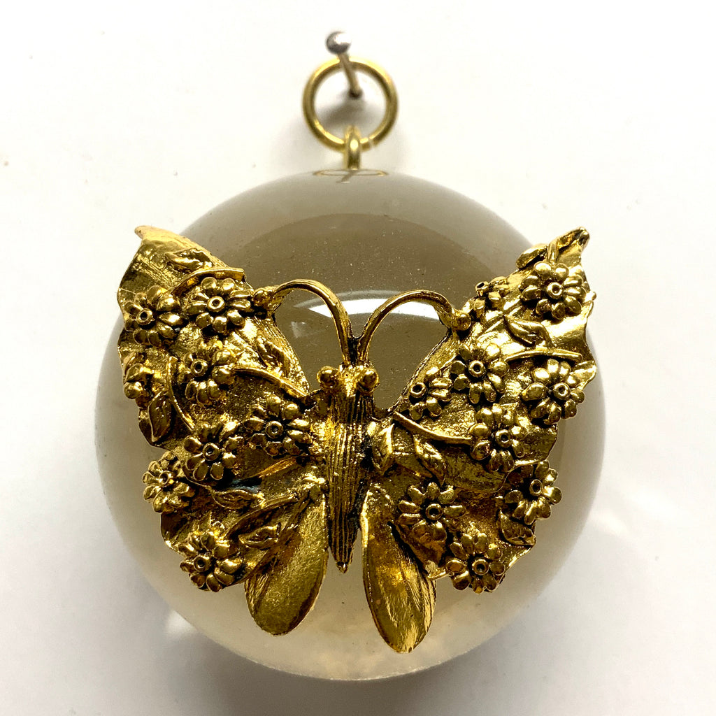 Acrylic Dome Frame with Butterfly on Textured Paper / Slight Imperfections (2.5