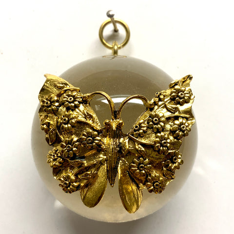 Acrylic Dome Frame with Butterfly on Textured Paper / Slight Imperfections (2.5