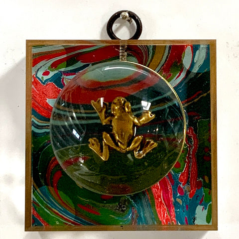 Acrylic Frame with Frog and Acrylic Orb on Marbled Paper / Slight Imperfections (3