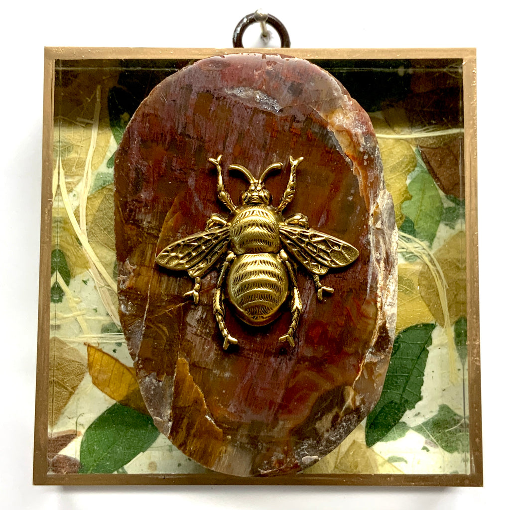 Acrylic Frame with Grande Bee on Petrified Wood / Slight Imperfections (4