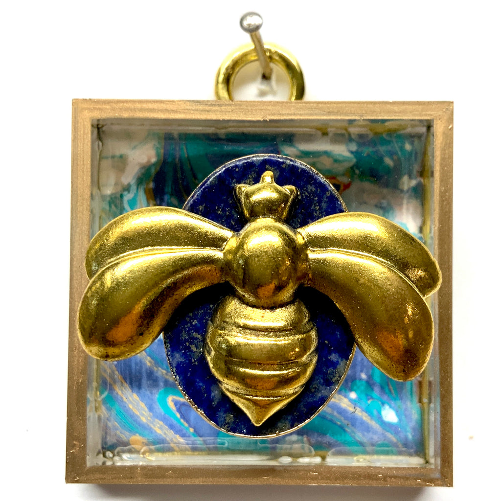 Acrylic Frame with Deco Bee on Lapis / Slight Imperfections (2