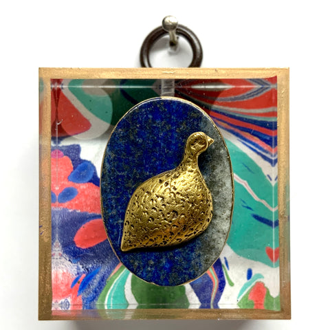 Acrylic Frame with Quail and Lapis on Marbled Paper / Slight Imperfections (2