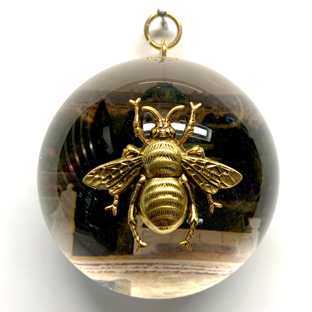 Acrylic Orb Frame with Grande Bee on Marbled Paper / Slight Imperfections (3