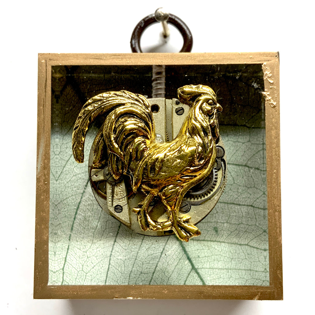 Acrylic Frame with Rooster on Watch Movement / Slight Imperfections (2