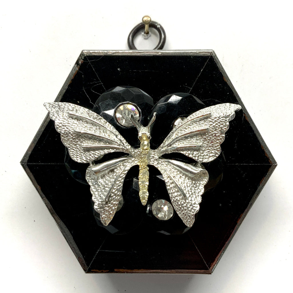 Modern Lacquered Frame with Vintage Butterfly on Brooch (3.25” wide)