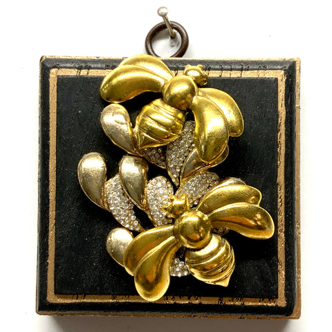 Wooden Frame with Deco Bees on Brooch (3.25