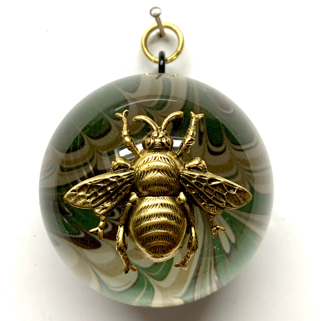 Acrylic Dome Frame with Grande Bee on Marbled Paper / Slight Imperfections (2.5