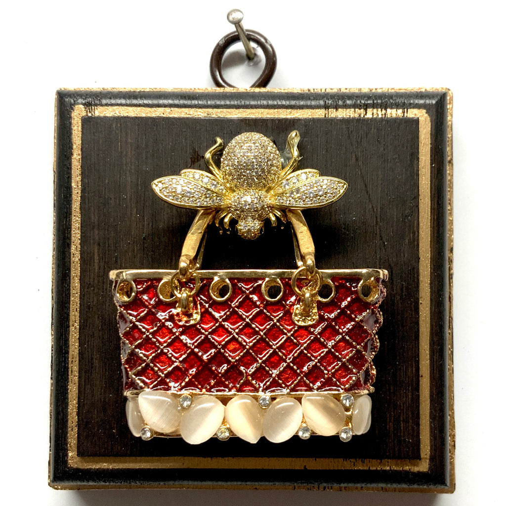 Wooden Frame with Sparkle Bee on Handbag (3.25
