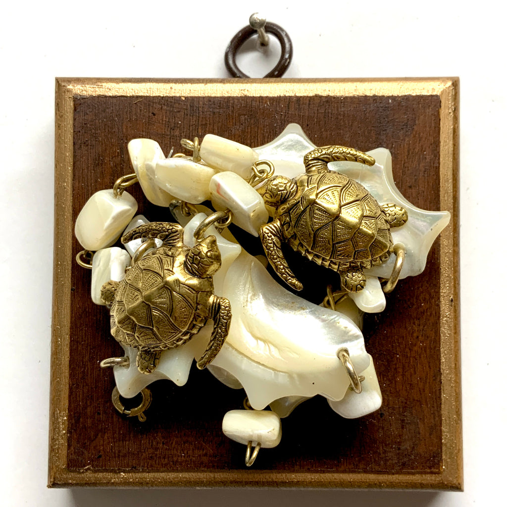 Wooden Frame with Turtles on Necklace (3.25