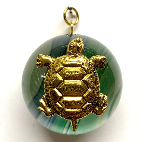 Acrylic Orb Frame with Turtle on Marbled Paper / Slight Imperfections ...