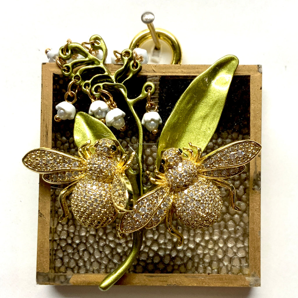 Acrylic Frame with Sparkle Bees on Lily of the Valley / Slight Imperfections (2