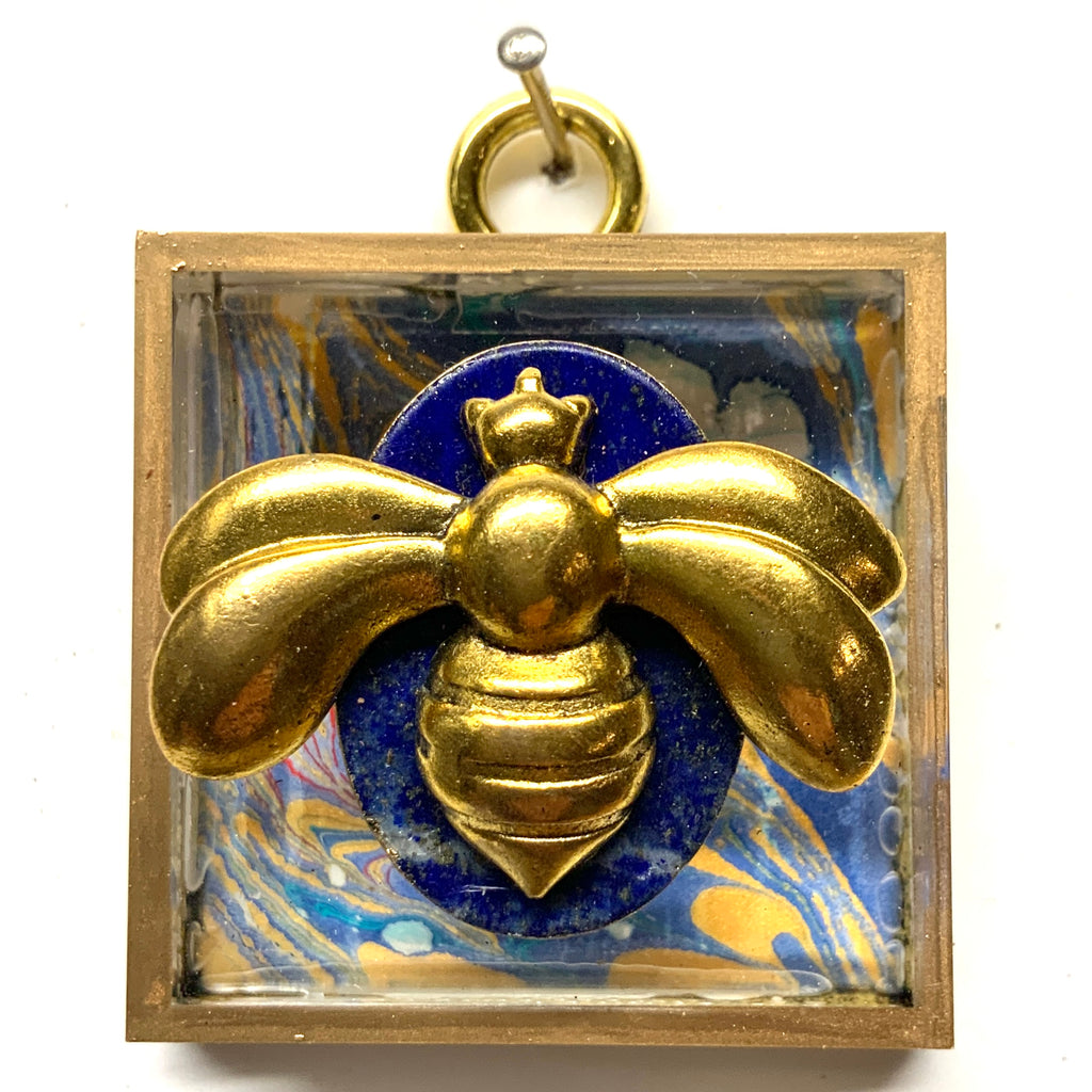 Acrylic Frame with Deco Bee on Lapis / Slight Imperfections (2