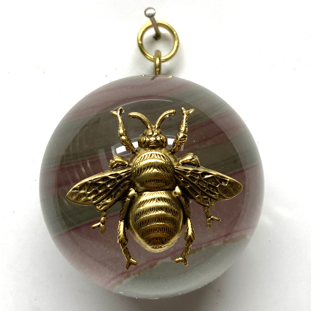 Acrylic Dome Frame with Grande Bee on Marbled Paper / Slight Imperfections (2.5