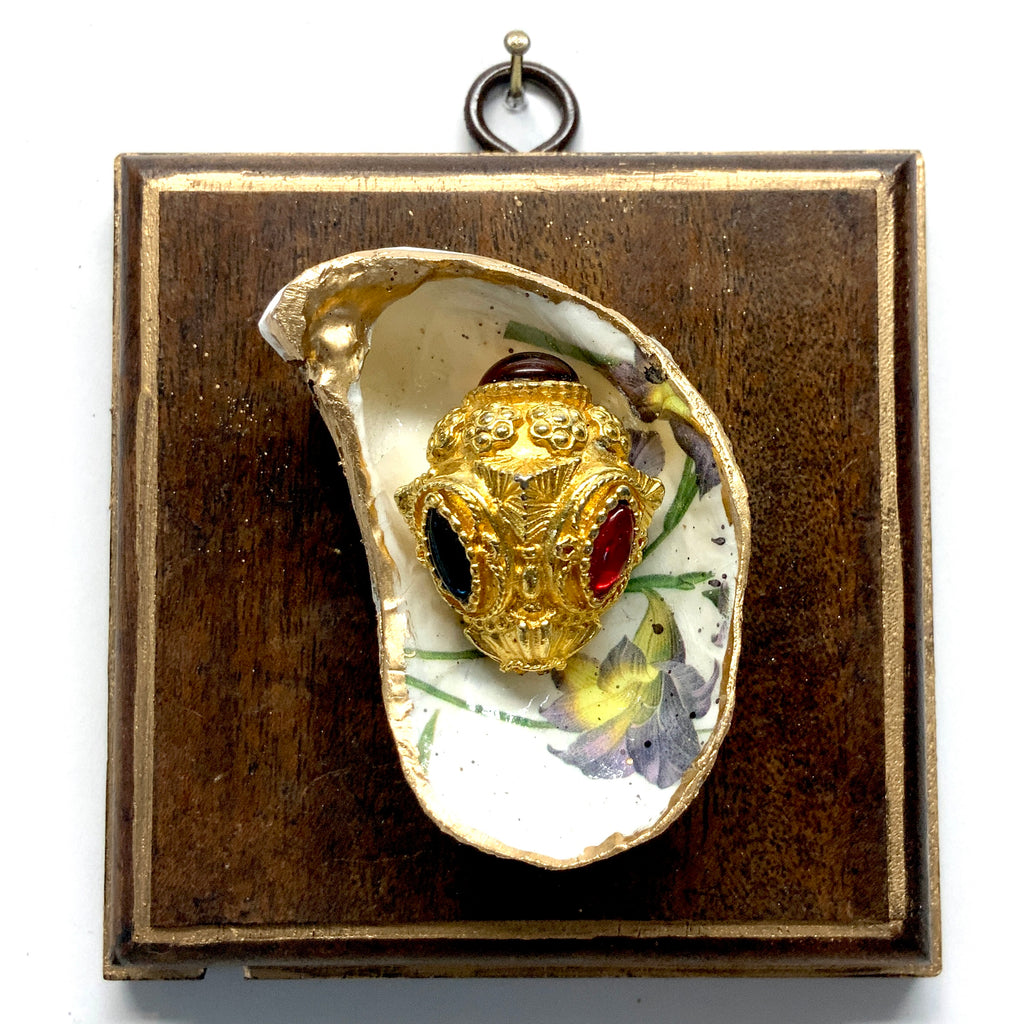 Mahogany Frame with Brooch on Oyster Shell (4” wide)