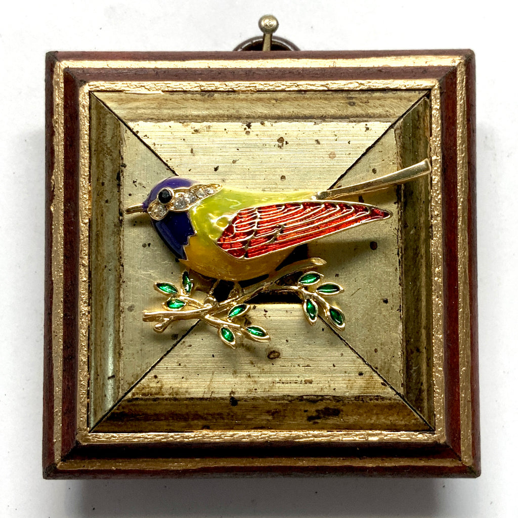 Painted Frame with Enameled Bird (2.5” wide)