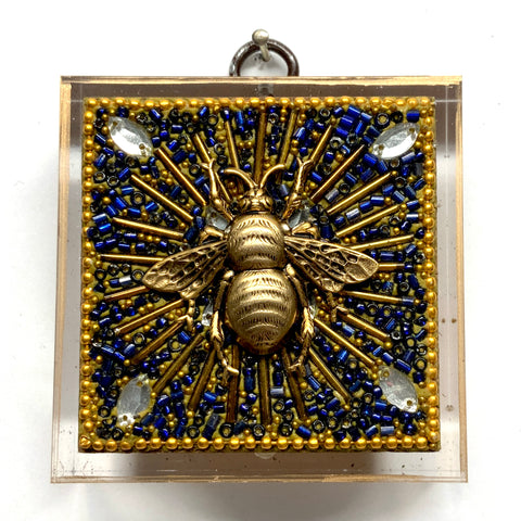 Acrylic Frame with Grande Bee on Blue Beaded Block / Slight Imperfections (2.75