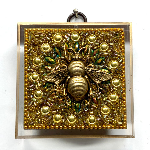 Acrylic Frame with Grande Bee on Gold Beaded Block / Slight Imperfections (2.75