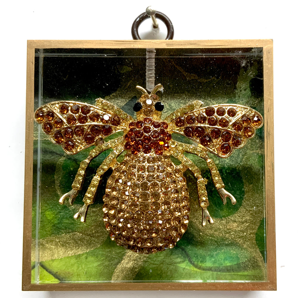 Acrylic Frame with Sparkle Bee on Marbled Paper / Slight Imperfections (3