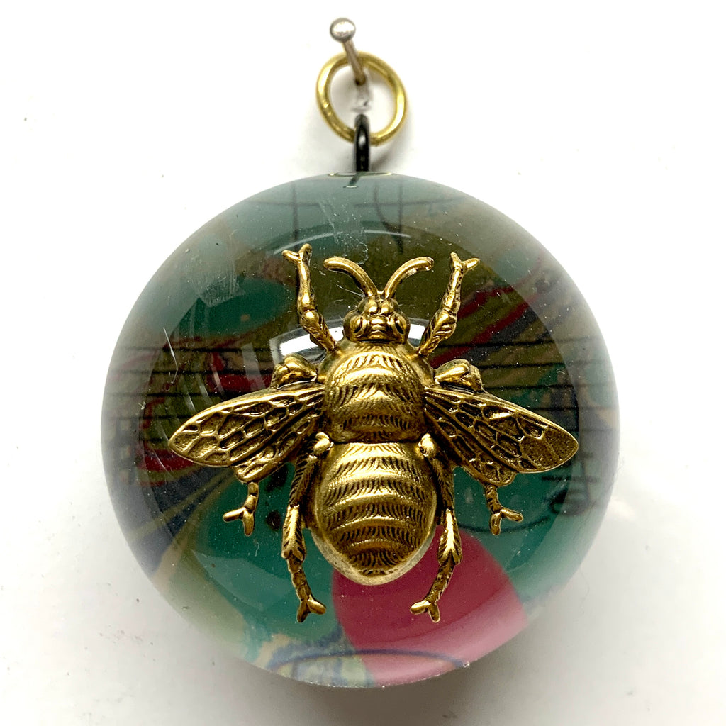 Acrylic Dome Frame with Grande Bee on Marbled Paper / Slight Imperfections (2.5