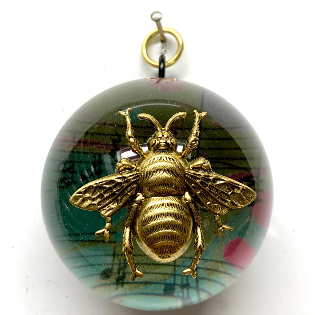 Acrylic Dome Frame with Grande Bee on Marbled Paper / Slight Imperfections (2.5
