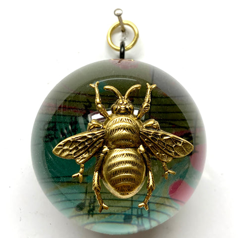 Acrylic Dome Frame with Grande Bee on Marbled Paper / Slight Imperfections (2.5
