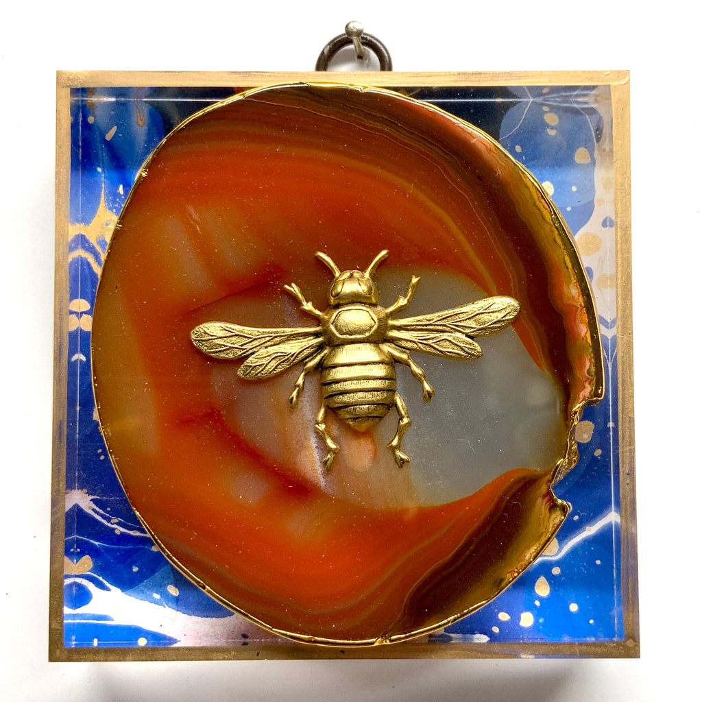 Acrylic Frame with Italian Bee and Agate on Marbled Paper / Slight Imperfections (4