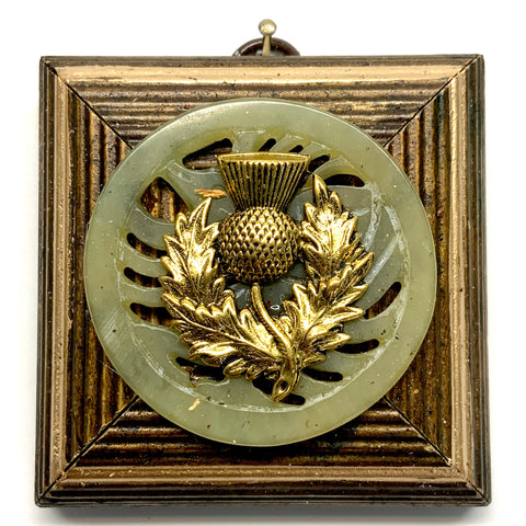 Wooden Frame with Thistle on Jade (3” wide)
