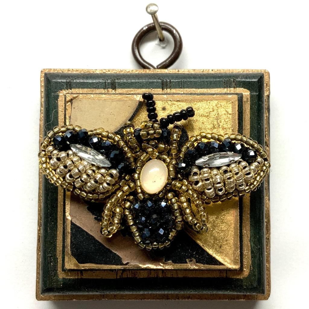 Green Waxed Frame with Beaded Bee on Coromandel (2.5