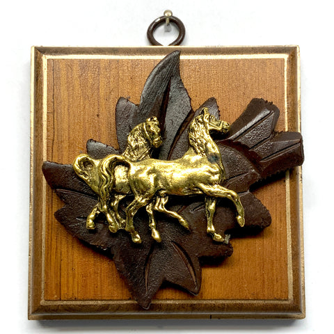 Mahogany Frame with Horses on Wood Piece (4” wide)