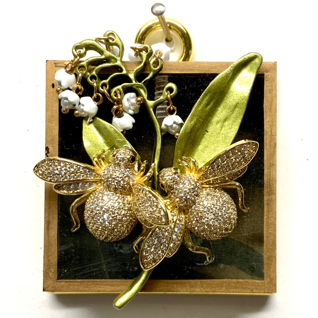 Acrylic Frame with Sparkle Bees on Lily of the Valley / Slight Imperfections (2