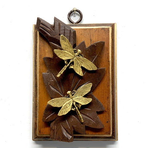 Mahogany Frame with Dragonflies on Wood Piece (3” wide)