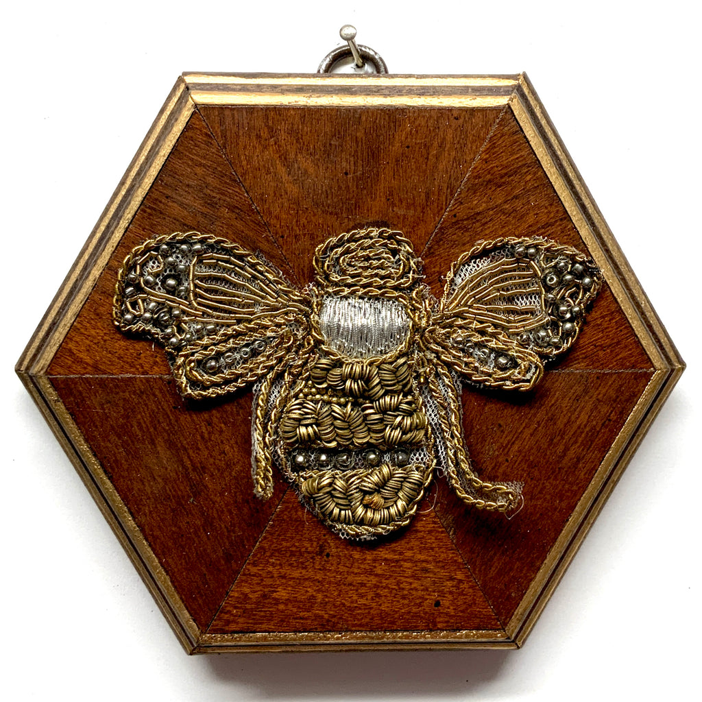 Wooden Frame with Embroidered Bee (5.25