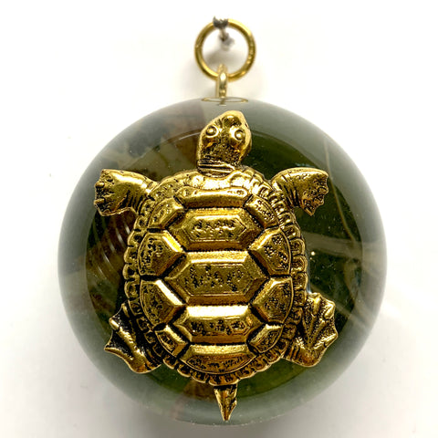 Acrylic Orb Frame with Turtle on Marbled Paper / Slight Imperfections (2.5