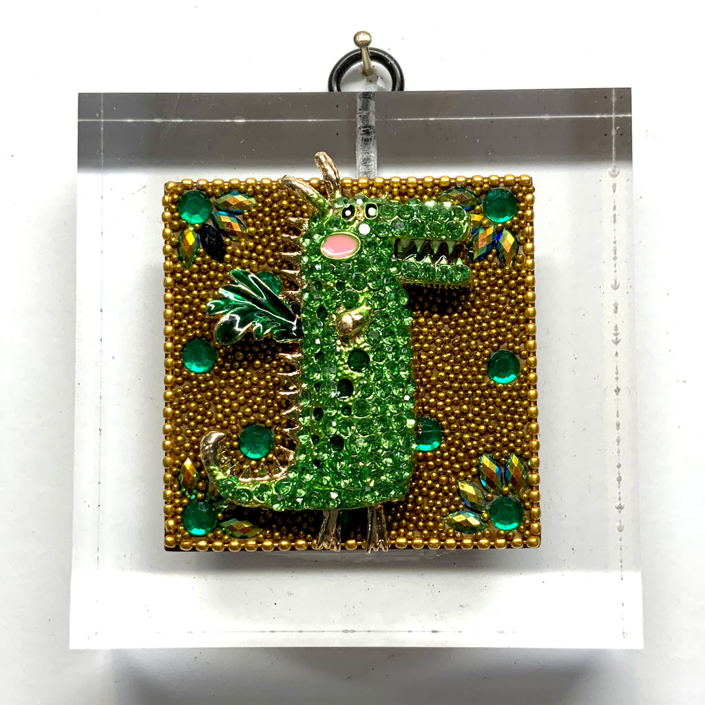 Lucite Acrylic Frame with Sparkle Dragon on Beaded Block/ Slight Imperfections (3.75” wide)