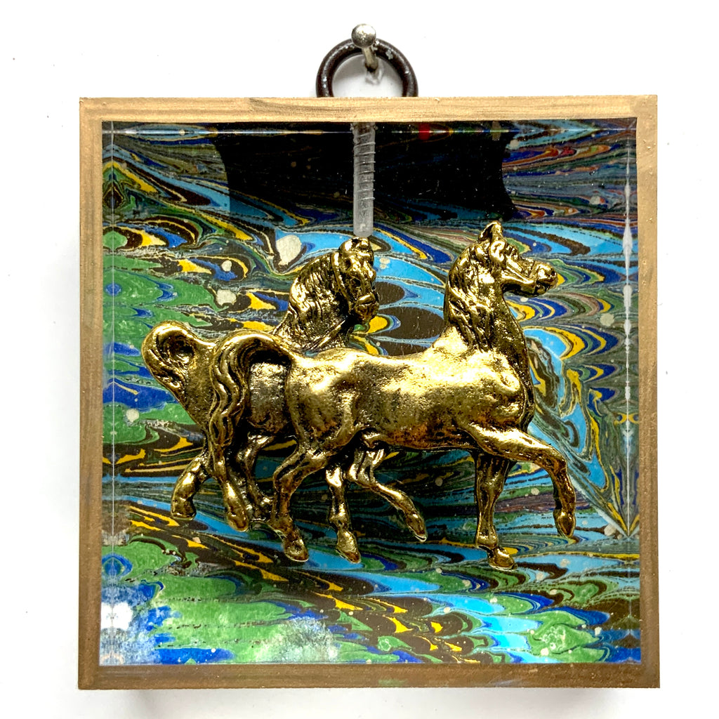 Acrylic Frame with Horses on Marbled Paper / Slight Imperfections (3