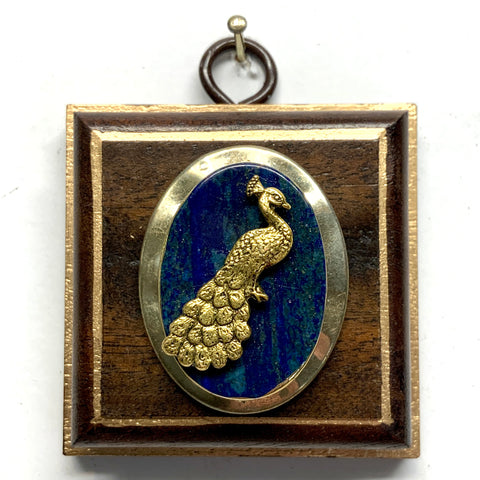 Mahogany Frame with Peacock on Lapis (2.5” wide)