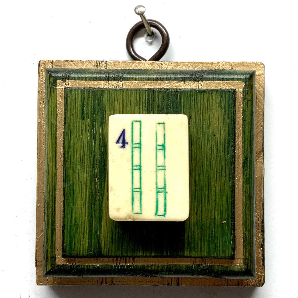 Green Waxed Frame with 4 Bam Mahjong Tile (2.75