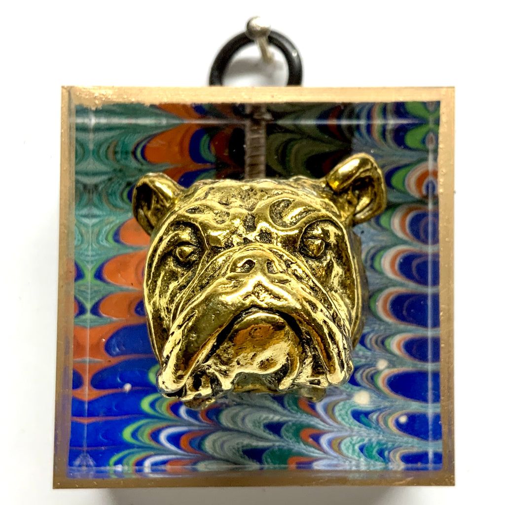 Acrylic Frame with Bulldog on Marbled Paper / Slight Imperfections (2