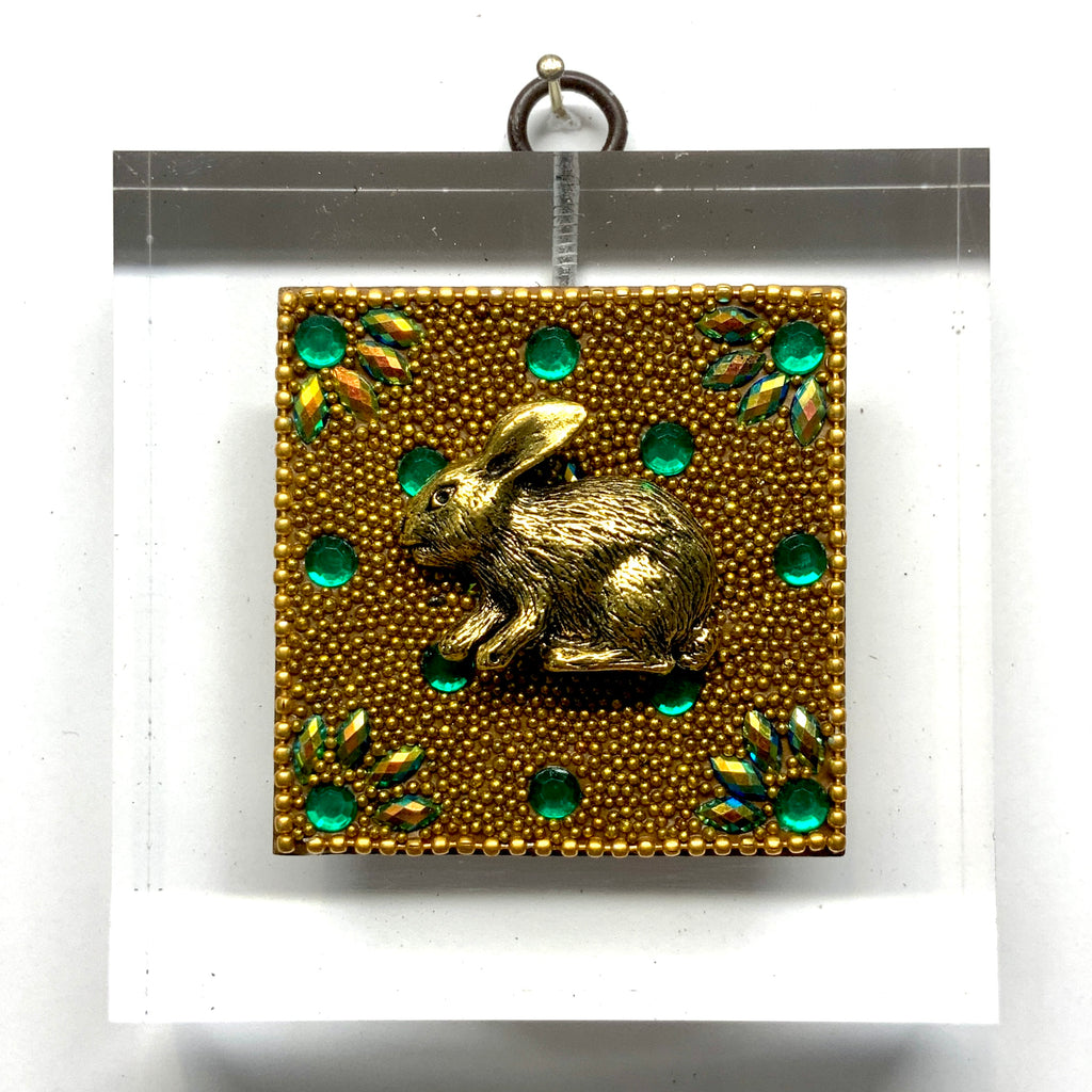 Lucite Acrylic Frame with Bunny on Beaded Block / Slight Imperfections (3.75” wide)