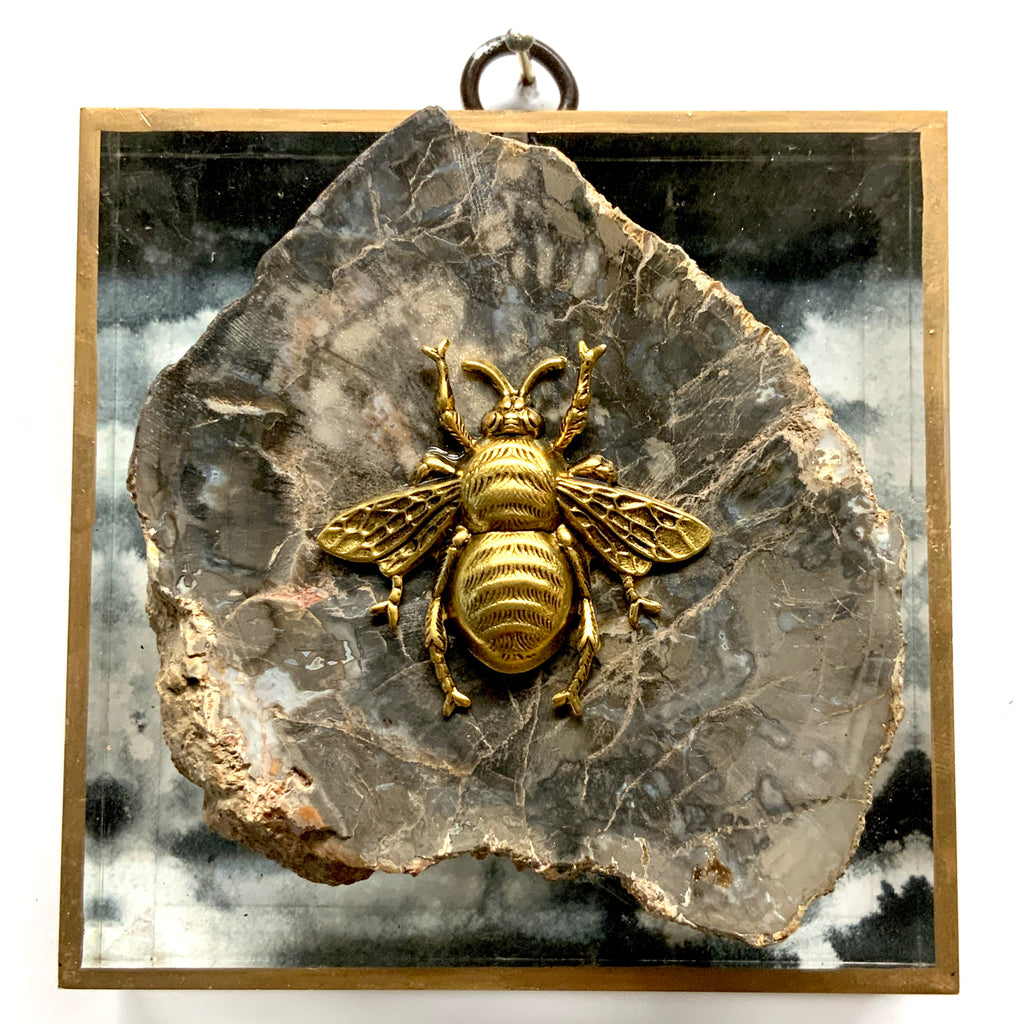 Acrylic Frame with Grande Bee on Petrified Wood / Slight Imperfections (4