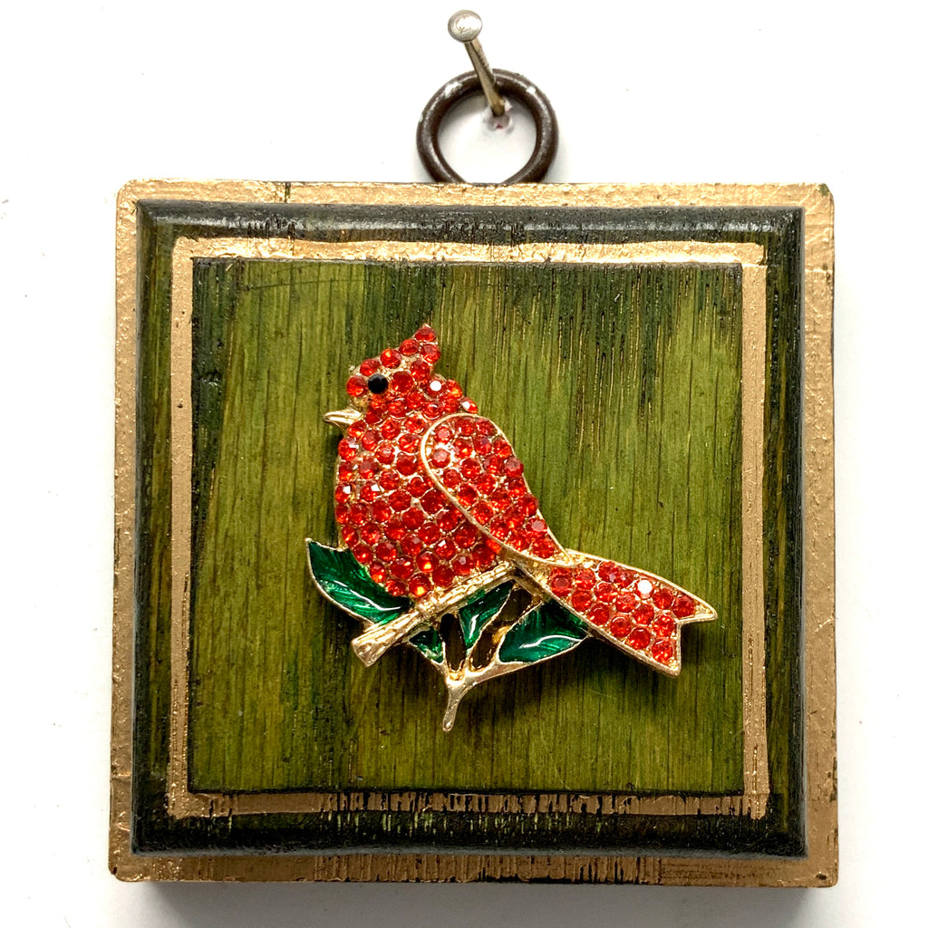 Green Waxed Frame with Cardinal (2.75