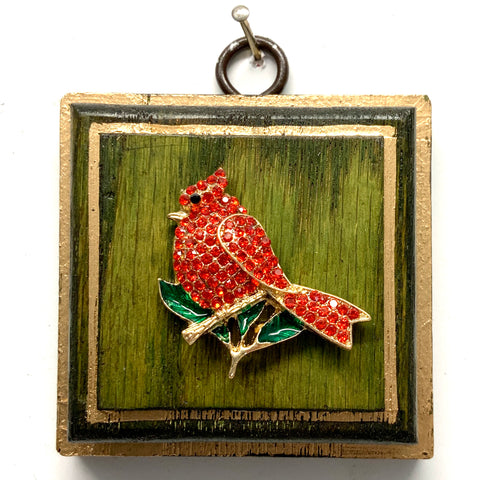 Green Waxed Frame with Cardinal (2.75
